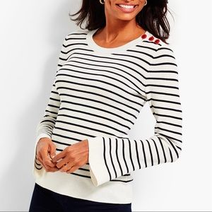 Nautical Button Shoulder Stripe Sweater